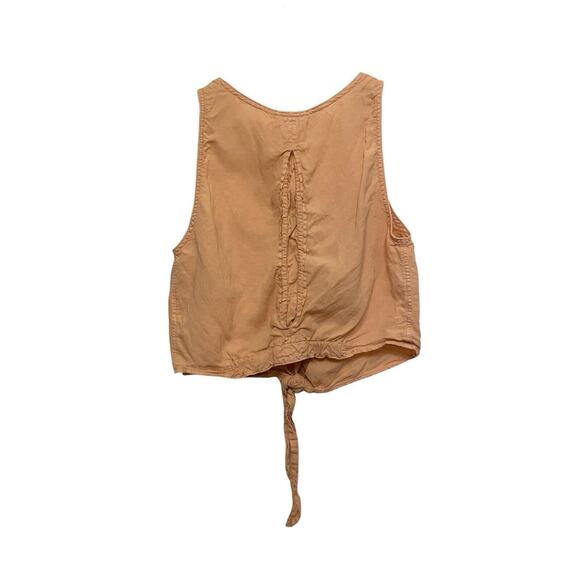 Free People Linen Sleeveless Blouse Top Women Size Small Tie Front Boho Beige - Picture 2 of 6
